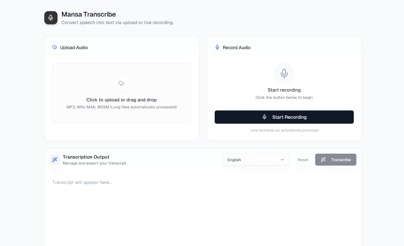Mansa Transcribe - Speech to Text